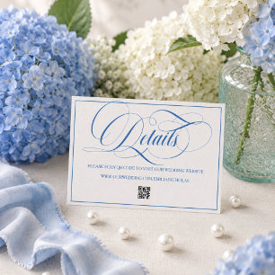 Blue Modern Wedding Details QR code Enclosure Card