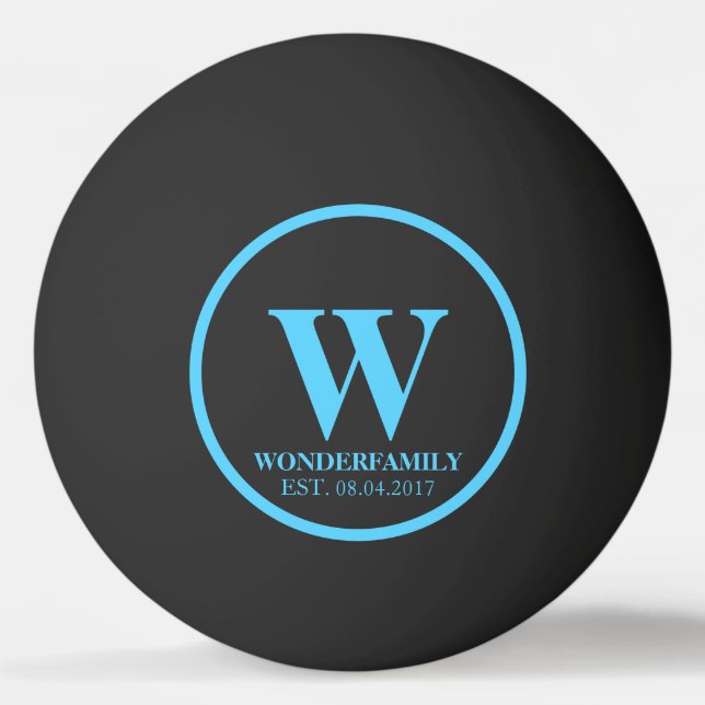 Blue Modern Wedding Newly Wed Monogram Ping Pong Ball (Front)
