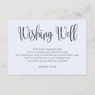Blue modern wedding wishing well. Simple script Enclosure Card