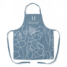 Blue Modern Wildflower Custom Monogram Name Apron