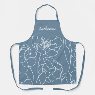 Blue Modern Wildflower Custom Name Apron