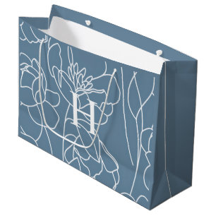 Blue Modern Wildflower Monogram Name Large Gift Bag