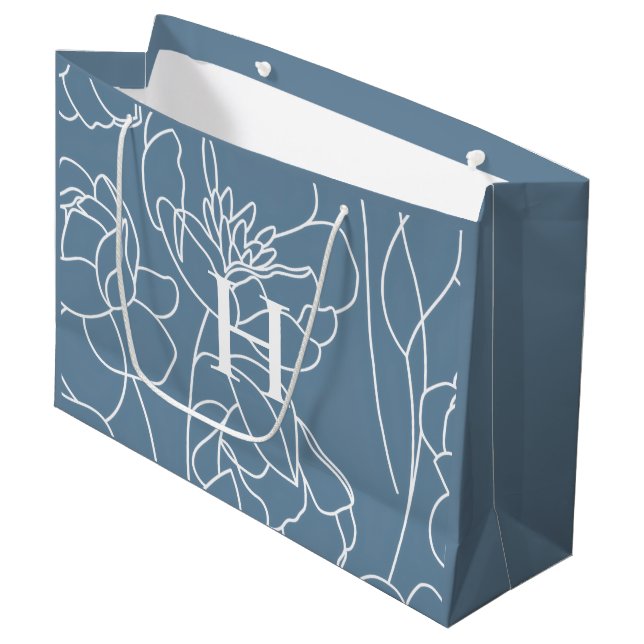 Blue Modern Wildflower Monogram Name Large Gift Bag (Front Angled)