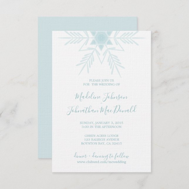 blue modern WINTER WONDERLAND wedding Invitation (Front/Back)