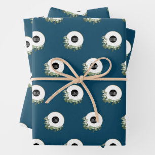 Blue Modern Wreath Custom company logo Wrapping Paper Sheet