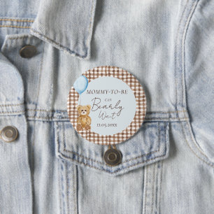 Blue Mommy To Be Can Bearly Wait Boy Baby Shower 7.5 Cm Round Badge