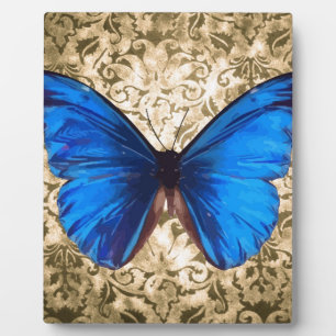 Blue Monarch butterfly damask Vintage art Plaque