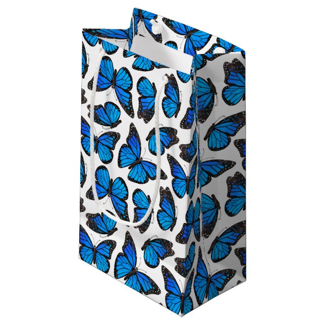 Blue Monarch Butterfly Pattern Small Gift Bag (Front Angled)