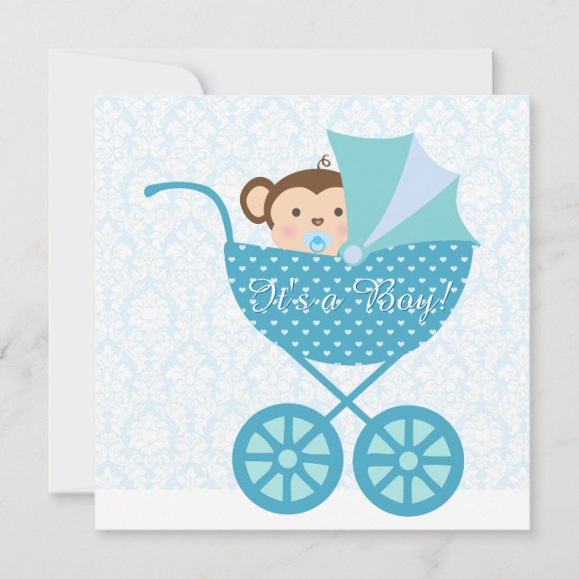 Blue Monkey Baby Shower Invitation (Front)