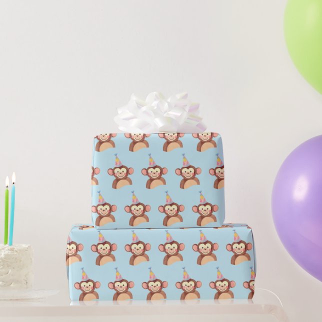 Blue Monkey Birthday Party Gift Wrapping Paper (Party Gifts)