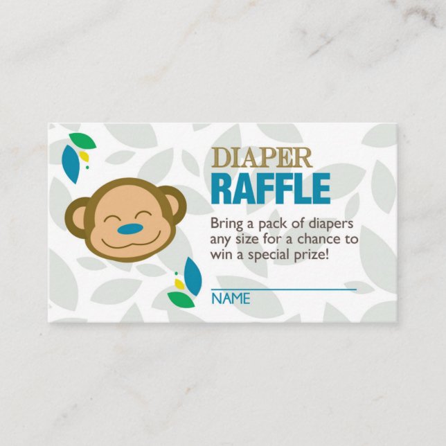 Blue Monkey Diaper Raffle Ticket Enclosure Card (Front)