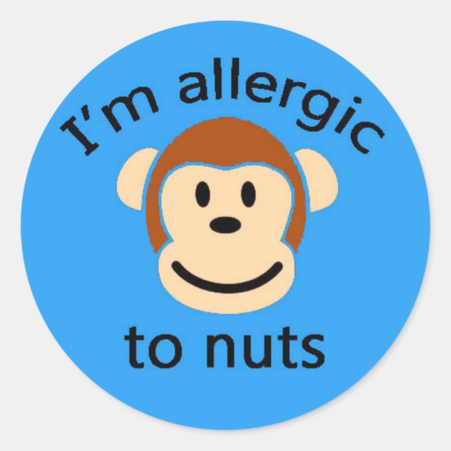 Blue monkey sticker allergy alert (Front)