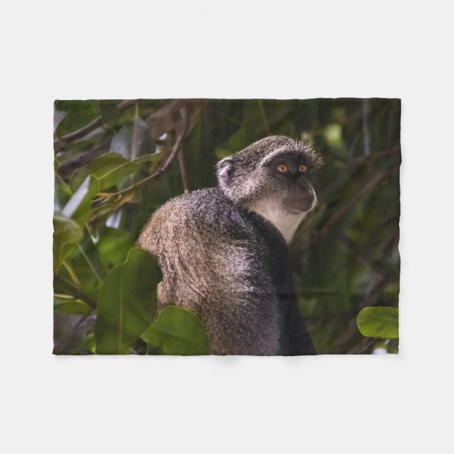 Blue monkey, Zanzibar Fleece Blanket (Front (Horizontal))