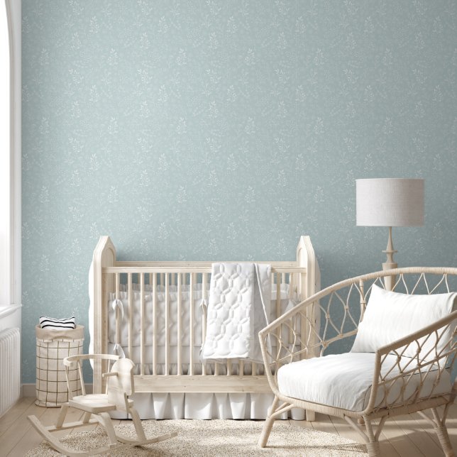 Blue Monochromatic Doodle Flower Wallpaper (Kids)