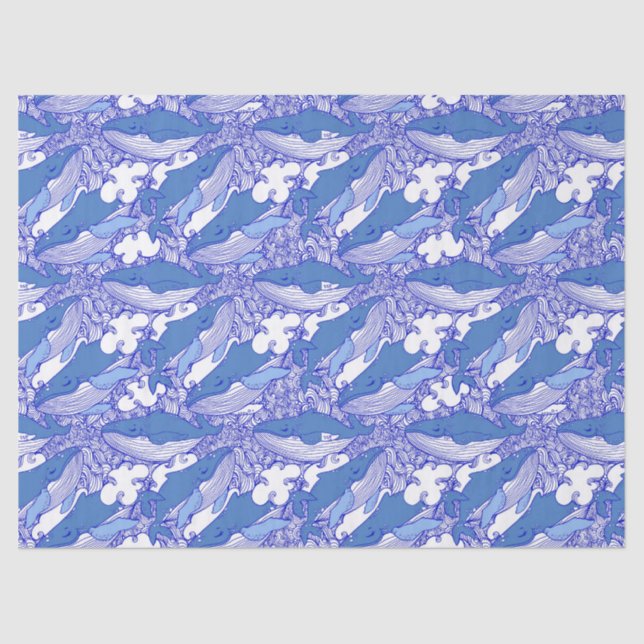 Blue Monochromatic Humpback Whale Tissue Paper (Front)