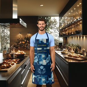 Blue Monochrome Abstract - Modern Culinary Kitchen Apron