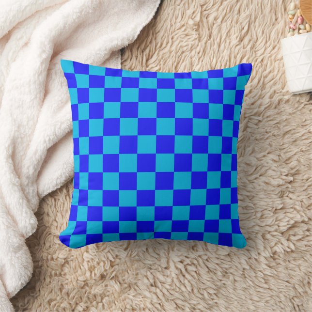 Blue Monochrome Checkerboard Pattern Cushion (Blanket)