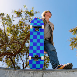 Blue Monochrome Chequerboard Pattern Skateboard