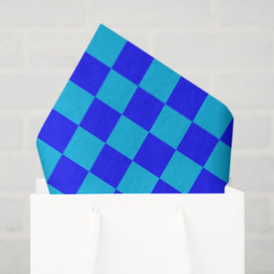 Blue Monochrome Chequerboard Pattern Tissue Paper