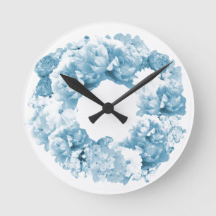 Blue Monochrome Wreath Floral Clock
