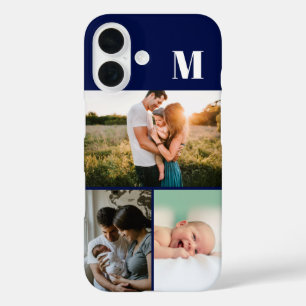 Blue Monogram 3 Photo collage iPhone 16 Case
