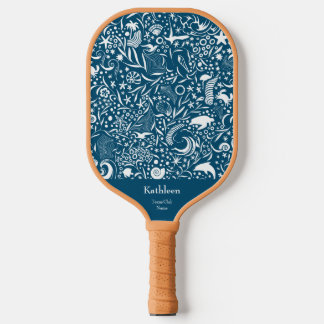 Blue Monogram Add Your Name Ocean Pattern Pickleball Paddle