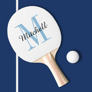 Blue Monogram and Name Personalised Ping Pong Paddle