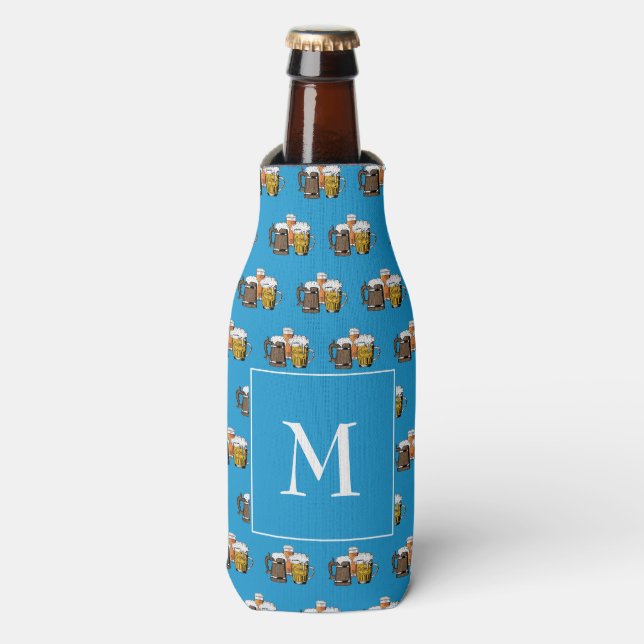 Blue Monogram Beer Bottle Cooler (Bottle Front)