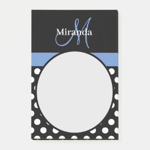 Blue Monogram Black White Polka Dot Post-it Notes