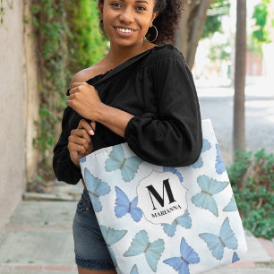 Blue Monogram Butterflies Personalised Tote Bag