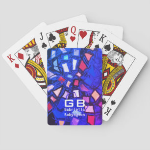 Blue monogram colourful geometric vibrant pink red playing cards