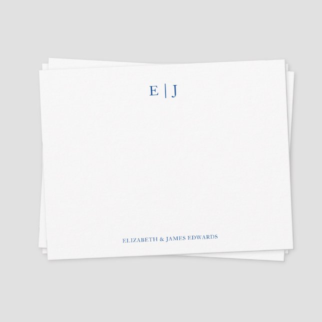 Blue Monogram Couple Initials Personalised Card (Blue couple monogram serif font names note card)
