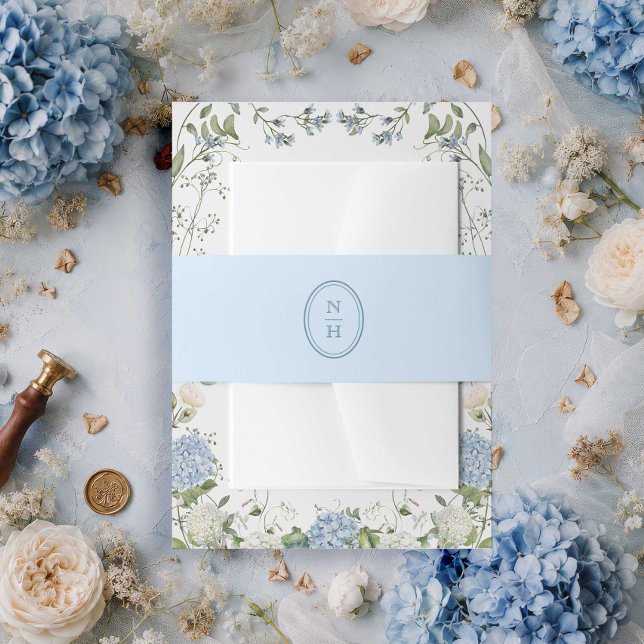 Blue Monogram Crest Wedding Invitation Belly Band (Creator Uploaded)