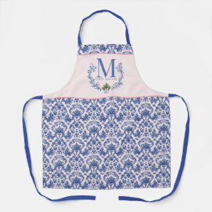 Blue Monogram Crest with Christmas Tree  Apron