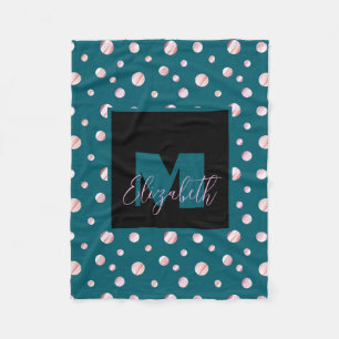 Blue Monogram Custom Name Polka Dots Geometric Ci Fleece Blanket
