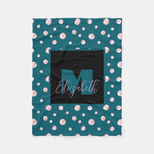 Blue Monogram Custom Name Polka Dots Geometric Ci Fleece Blanket (Front)