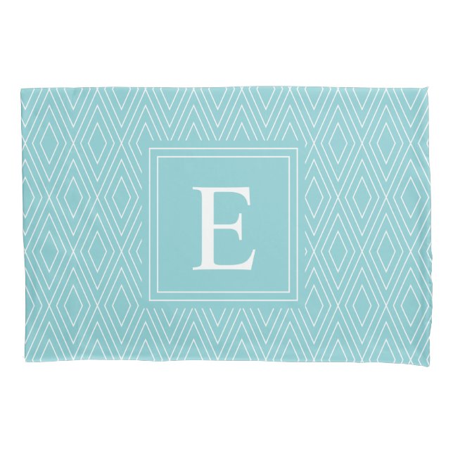 Blue Monogram Diamond Pattern Pillowcase (Front)