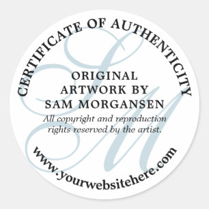 Blue Monogram Elegant Certificate of Authenticity Classic Round Sticker