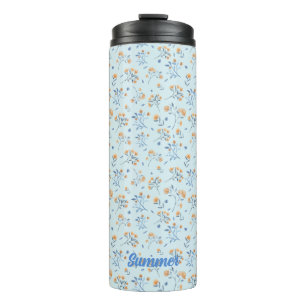 Blue Monogram Floral Pattern Thermal Tumbler