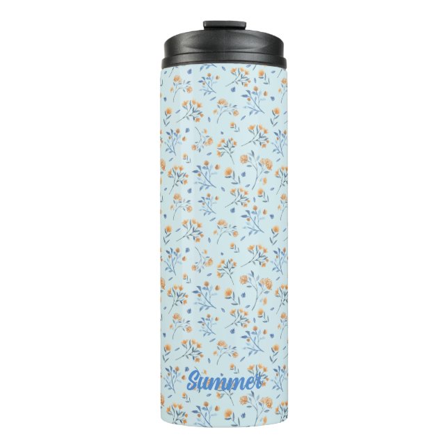 Blue Monogram Floral Pattern Thermal Tumbler (Front)