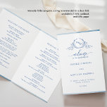Blue Monogram Folded Wedding Ceremony Program<br><div class="desc">Welcome your guest with this exquisite blue watercolor wedding ceremony program, featuring delicate hand drawn botanical monogram with couples names and beautiful top and bottom blue watercolor stripes on the front and in the inside. Back with gorgeous blue hues and thank you message in white. Ability to personalise text in...</div>
