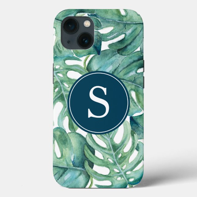 Blue Monogram Green Tropical Phone Case (Back)