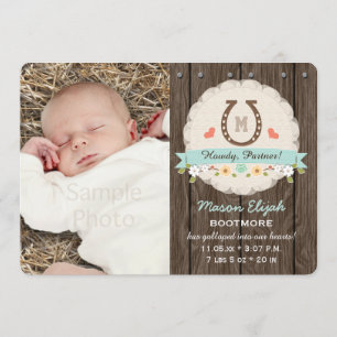 Blue Monogram Horseshoe Western Birth Announcement
