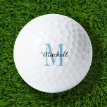Blue Monogram Initial and Name Personalised Golf Balls<br><div class="desc">Elevate your golf game with our custom golf balls, personalised with a simple classic monogram initial and a script name overlay. Choose from a wide selection of colours to create a timeless design that’s truly unique. These golf balls make a perfect gift for any occasion, whether it’s Christmas, Father’s Day,...</div>