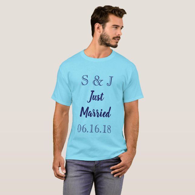 Blue Monogram Just Married T-Shirt (Front Full)