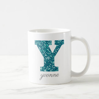 Blue Monogram Letter Y Glittery Mug