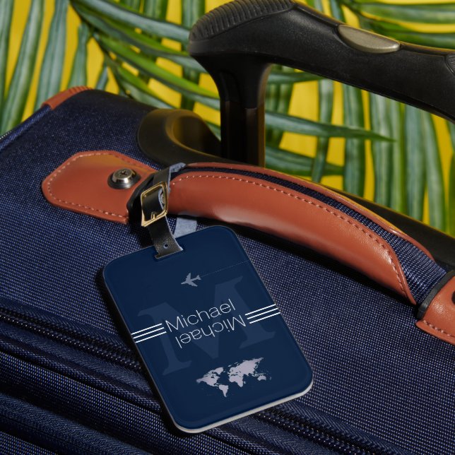 Blue Monogram Name Initial travel Luggage Tag (Front Insitu 1)