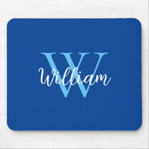 Blue Monogram Name Personalised Mouse Pad