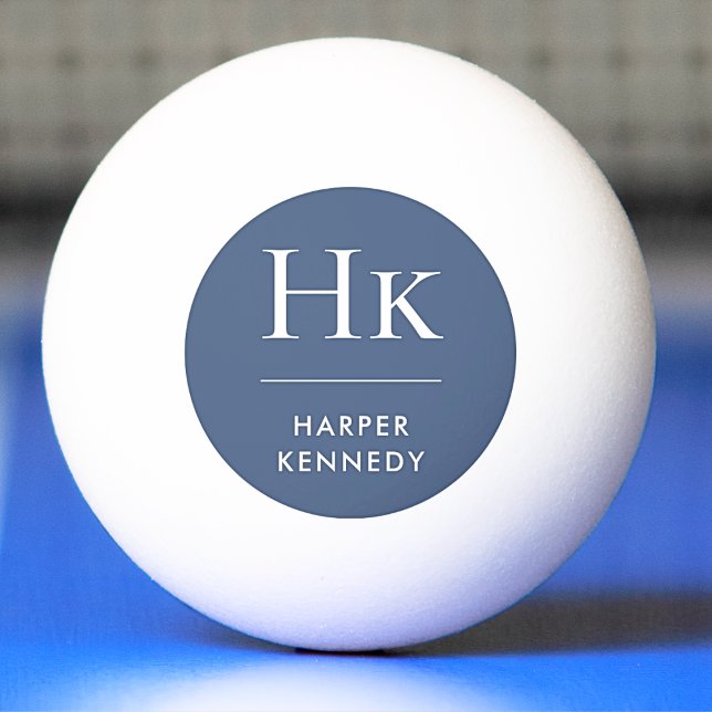 Blue Monogram Name Personalised Navy White Ping Pong Ball (Creator Uploaded)
