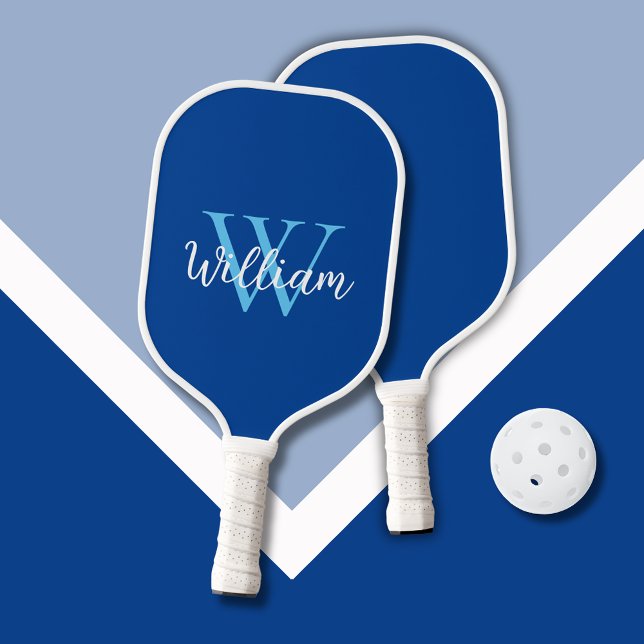 Blue Monogram Name Personalised Pickleball Paddle (Blue monogram script name Pickleball Paddle)